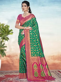 Sangam Prints - Green Silk Woven Work Traditional Saree with Unstitched Blouse