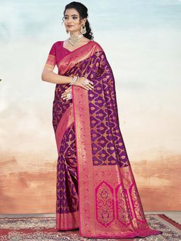 Sangam Prints - Wine Silk Woven Work Traditional Saree with Unstitched Blouse