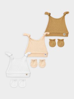 Mi Arcus - Cotton Solid Knitted Caps And Mittens (0-6 Months) (Pack of 6)