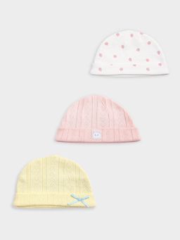 Mi Arcus - Cotton Solid And Printed Knitted Cap Set (0-6 Months) (Pack of 3)