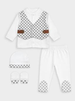 Mi Arcus - Cotton Check Design Blazer, Pyjama with Cap & Mitten