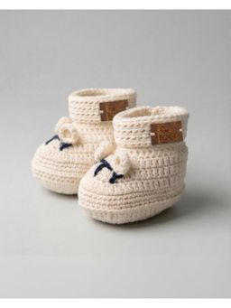 FUNKRAFTS - Kids Puppy Design Handmade Organic Cotton Booties - Cream (6-12 Months)