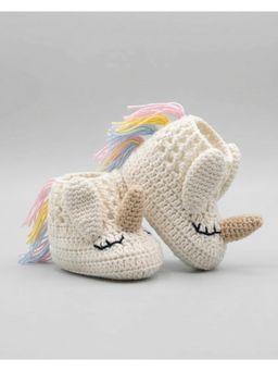 FUNKRAFTS - Kids Unicorn Design Handmade Organic Cotton Booties - Off White (6-12 Months)