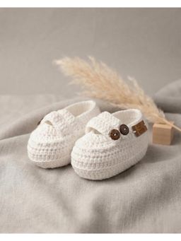 FUNKRAFTS - Kids Handmade Organic Cotton Loafers Booties - White (6-12 Months)