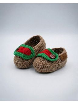 FUNKRAFTS - Kids Handmade Organic Cotton Loafers Booties - Brown (6-12 Months)