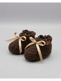 FUNKRAFTS - Girls Bow Design Handmade Organic Cotton Booties - Dark Brown (6-12 Months)