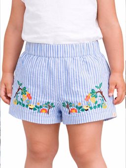 Somersault - Girls Stripe Blue Cotton Above Knee Shorts