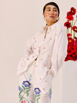 TheRealB - White Embellished Cotton-Linen Shirt