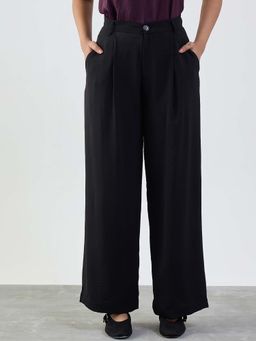 Femmella - Black Darted Wide Leg Trousers