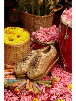 Anaar - Gold Checkmate Wedge Sneakers