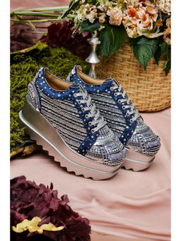 Anaar - Navy Blue Triple Seven Wedge Sneakers