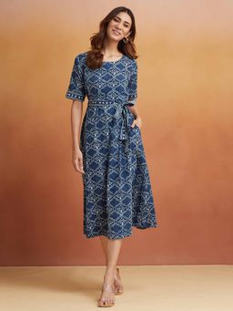 Fabindia - Indigo Cotton Printed Midi Dress