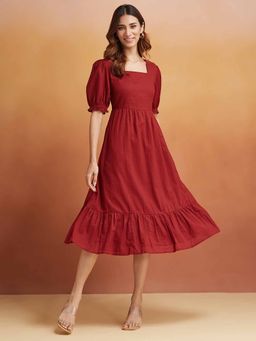 Fabindia - Red Cotton Straight Midi Dress