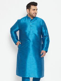 Vastramay - Men Turquoise Silk Blend Kurta