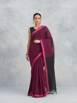 Fabindia - Wine Cotton Saree Without Blouse