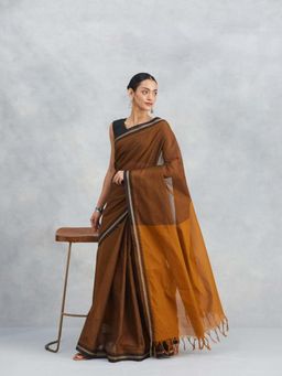 Fabindia - Brown Cotton Saree Without Blouse