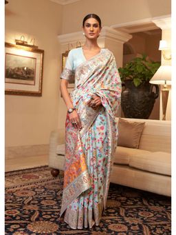 Kartika - Blue Kashmiri Saree with Unstitched Blouse