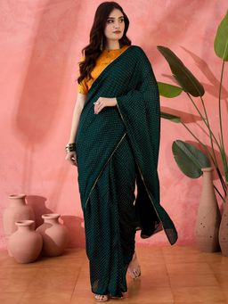 Kartika - Green Foiled Mukaish Embellished Saree with Unstitched Blouse