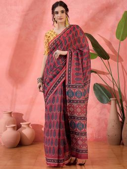 Kartika - Block Print Handloom Saree with Unstitched Blouse