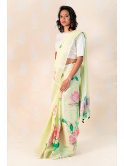 Kartika - Yellow Cotton Indie Floral Saree with Unstitched Blouse