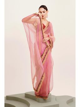 Mysilklove - Penny Pink Tissue Partywear Saree with Unstitched Blouse