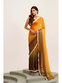 Mysilklove - Mustard Chiffon Partywear Saree with Unstitched Blouse