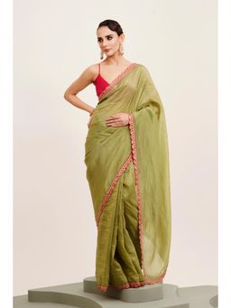 Mysilklove - Slimy Green Tissue Partywear Saree with Unstitched Blouse