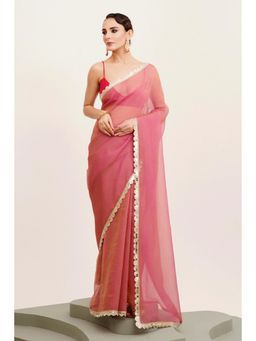 Mysilklove - Pink Lace Tissue Partywear Saree with Unstitched Blouse