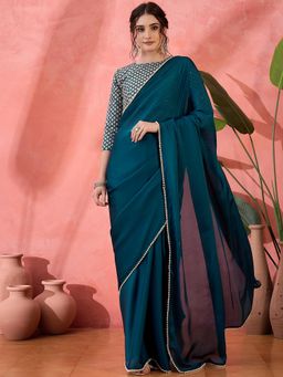 Kartika - Blue Party Wear Saree with Unstitched Blouse