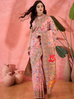 Kartika - Pink Jamdani Pashmina Saree with Unstitched Blouse