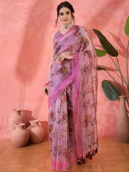 Kartika - Lavender Sequinned Embellished Florals Saree with Unstitched Blouse