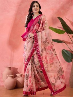 Kartika - Pink Sequinned Embellished Saree with Unstitched Blouse