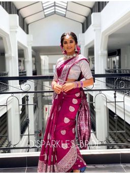 Lush Glam - Wine Woven Saree with Unstitched Blouse