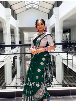 Lush Glam - Green Woven Saree with Unstitched Blouse