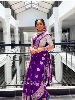 Lush Glam - Purple Woven Saree with Unstitched Blouse
