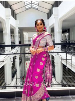 Lush Glam - Pink Woven Saree with Unstitched Blouse