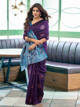 Lush Glam - Purple Jacquard Saree with Unstitched Blouse