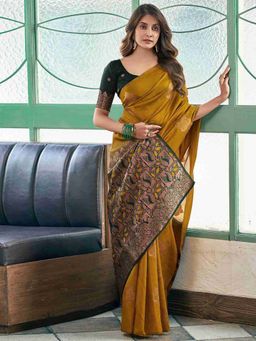 Lush Glam - Mustard Jacquard Saree with Unstitched Blouse