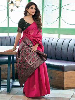 Lush Glam - Pink Jacquard Saree with Unstitched Blouse