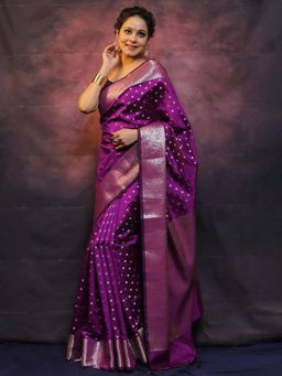 Lush Glam - Purple Premium Jacquard Saree with Unstitched Blouse