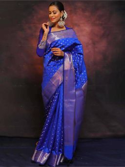 Lush Glam - Blue Premium Jacquard Saree with Unstitched Blouse
