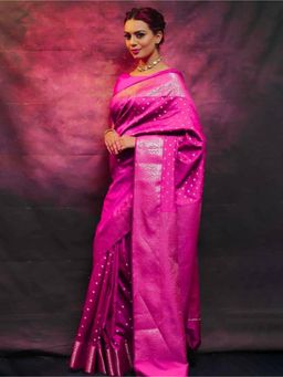Lush Glam - Pink Premium Jacquard Saree with Unstitched Blouse