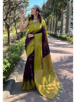 Lush Glam - Purple Jacquard Saree with Unstitched Blouse