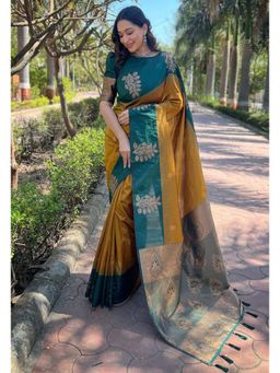 Lush Glam - Mustard Jacquard Saree with Unstitched Blouse