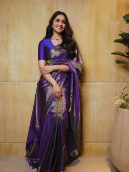 Lush Glam - Purple Timeless Jacquard Saree with Unstitched Blouse