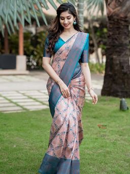 Lush Glam - Pink Radiant Jacquard Saree with Unstitched Blouse