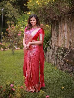Lush Glam - Pink Designer Look Jacquard Saree with Unstitched Blouse