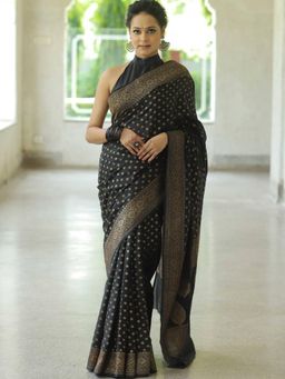 Lush Glam - Black Premium Jacquard Saree with Unstitched Blouse