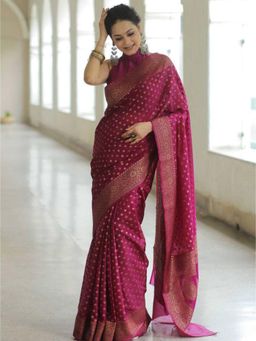 Lush Glam - Pink Premium Jacquard Saree with Unstitched Blouse