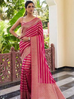 Lush Glam - Pink Traditional Meets Trendy Jacquard Saree with Unstitched Blouse